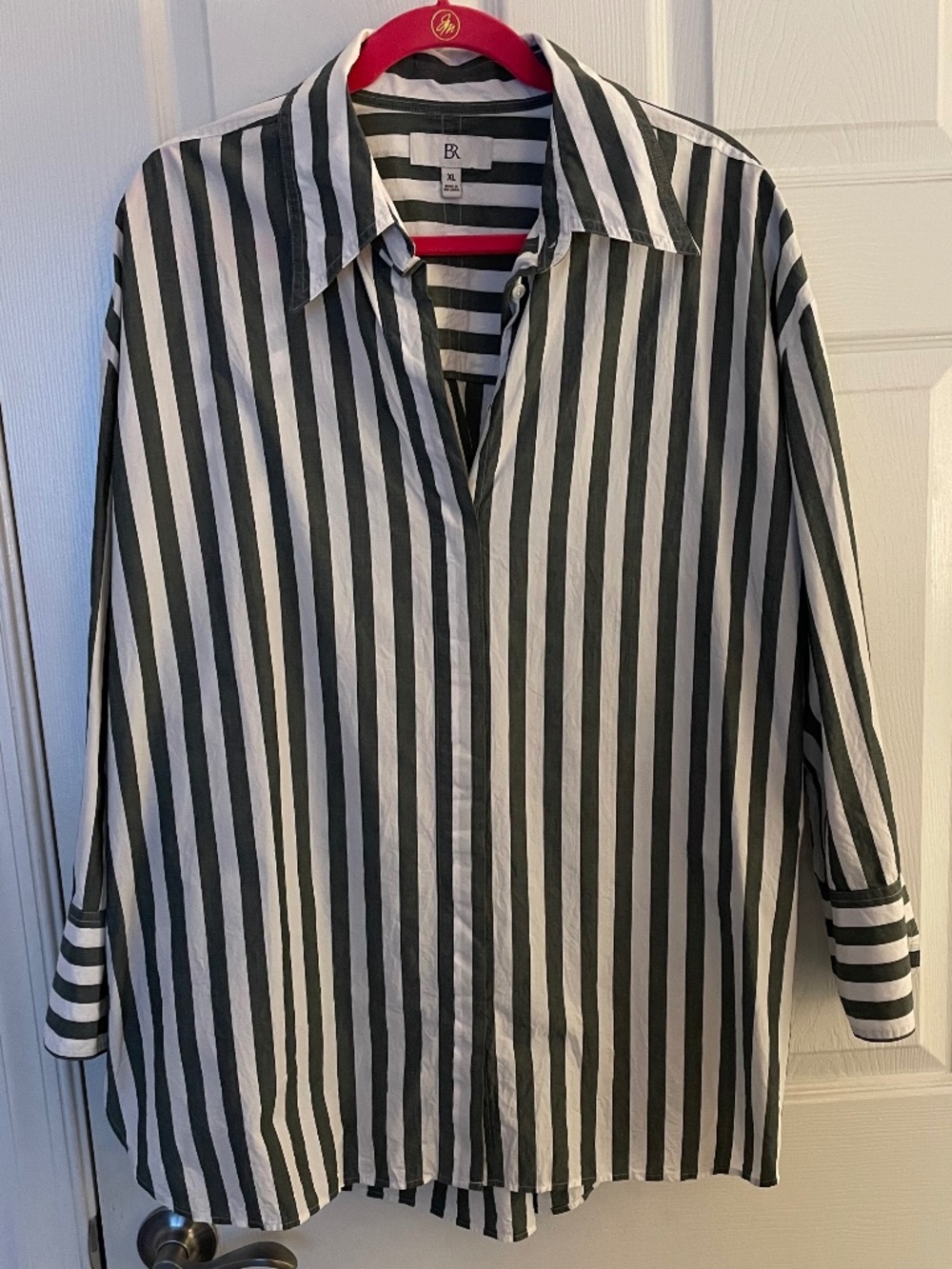 Banana Republic Oversized Boyfriend Button Down Green Stripe Size XL